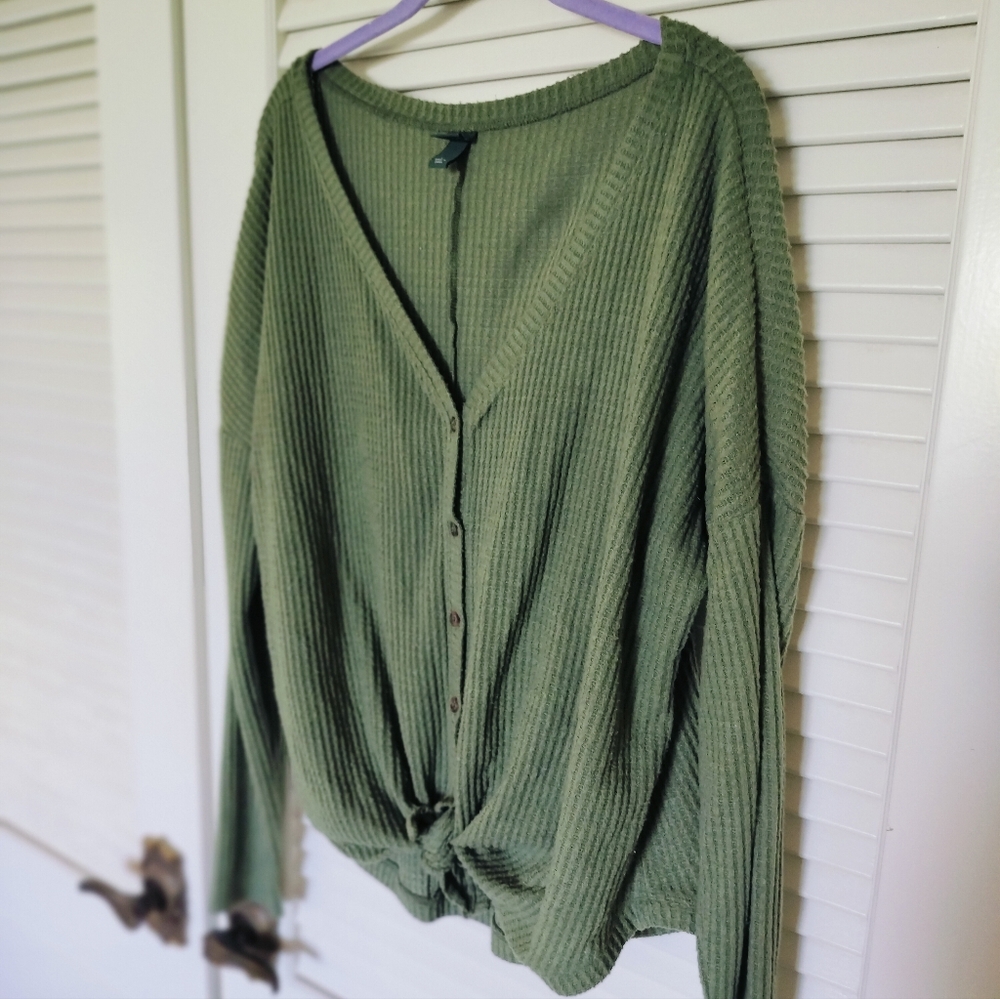 wild fable Olive Green Ribbed Button-Front Knit Cardigan